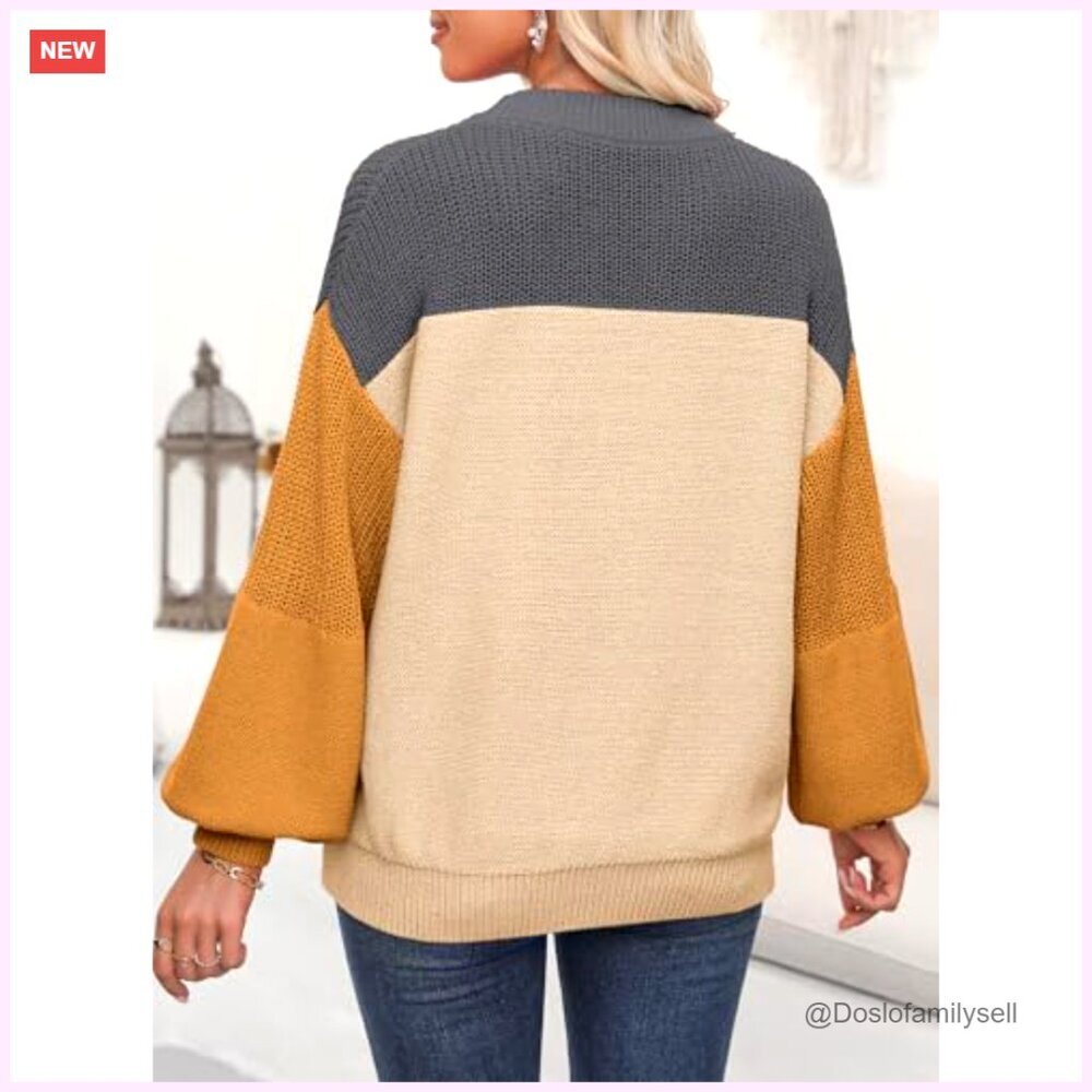 Women's Long Sleeve Crewneck Pullover Sweater, Loose Fit Knit Top - Picture 4 of 7
